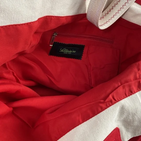 Saldarini Red and Cream Travel Beach Tote Bag - NWOT - Picture 2 of 6